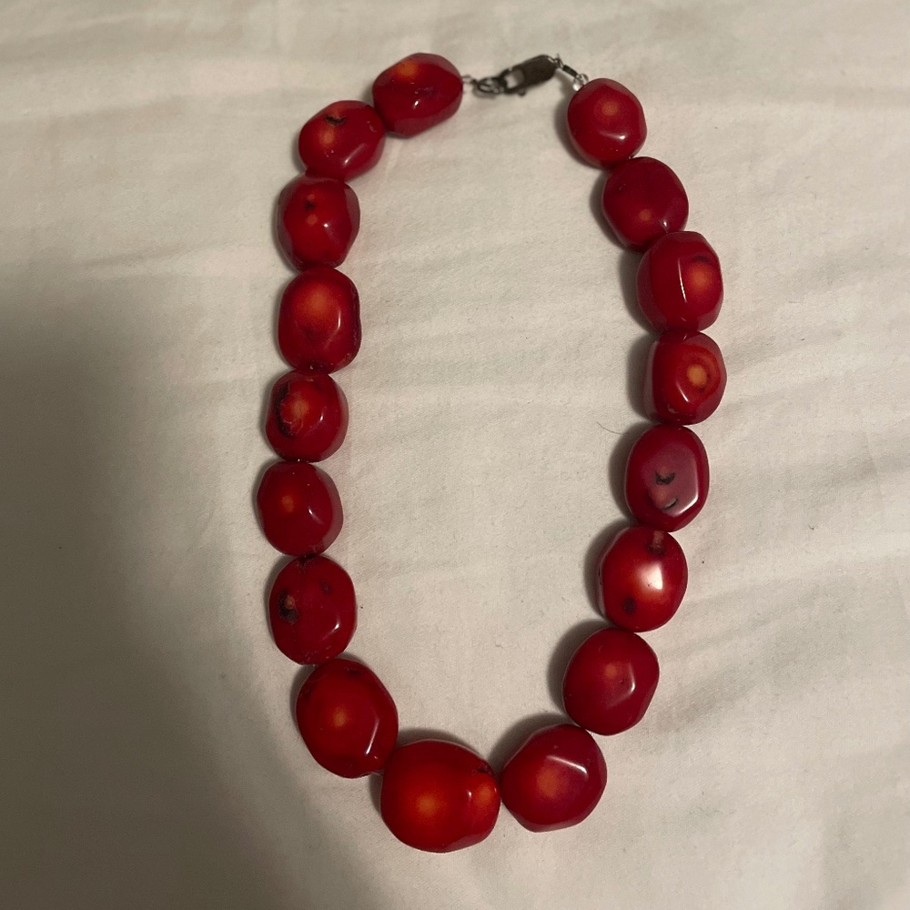 Bright red beaded necklace